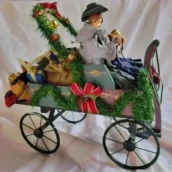 Traditions-Fabric Mache Family in Holiday Carriage - Picture 2 of 10